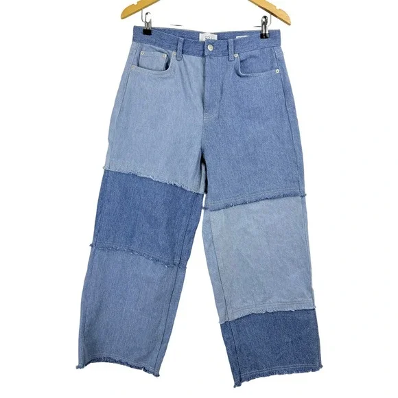 NEW RAILS The Getty Crop High Rise Wide Leg LIGHT INDIGO Patchwork Jean WOMEN 30